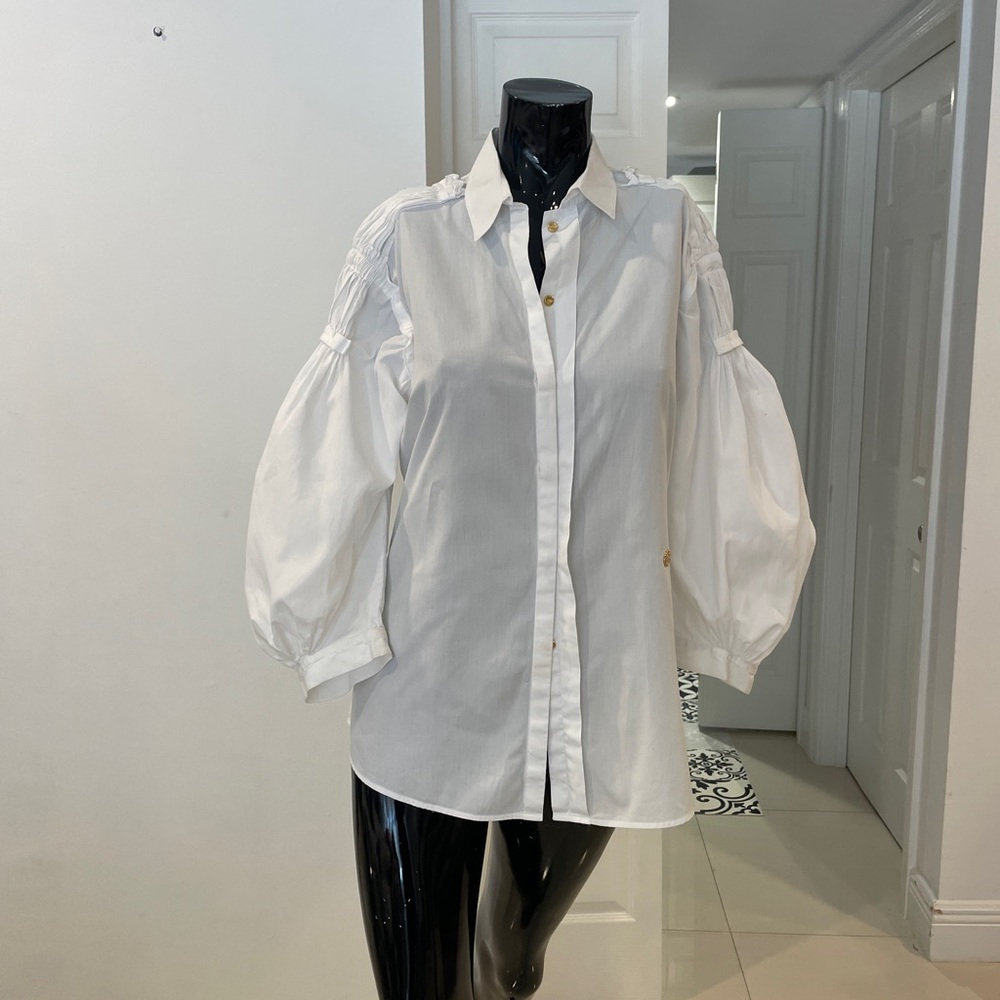ROBERTO CAVALLI  white Long-sleeve Shirt. Made in Italy. Size: 42 (M).